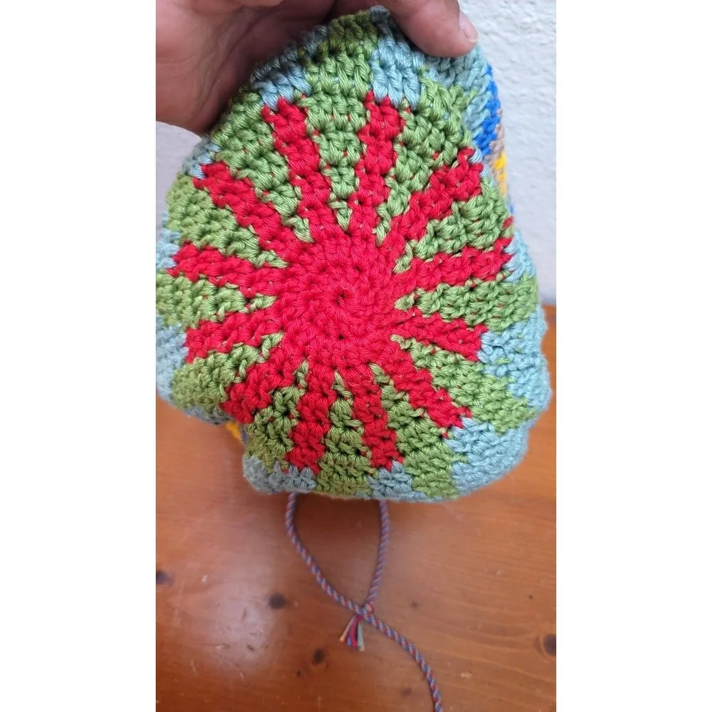 Handcrafted Colorful Crochet Sling Bag With Drawstring Closure For Boho-Chic Sty